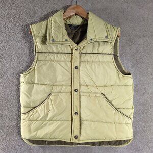 VTG David Peyser Puffer Vest Mens L Snap Front Puffer Khaki‎ Brown USA Made 80s